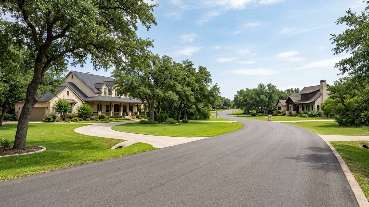 Natural quiet Garden Ridge style neighborhood street.