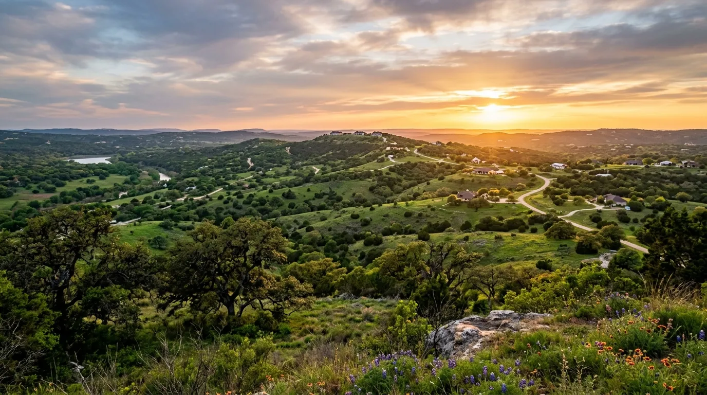 Texas Hill Country vista at sunset