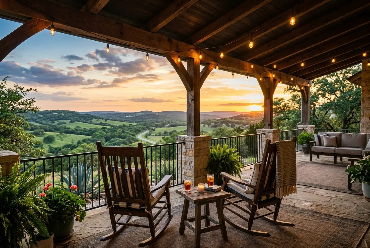 Hill Country patio at sunset